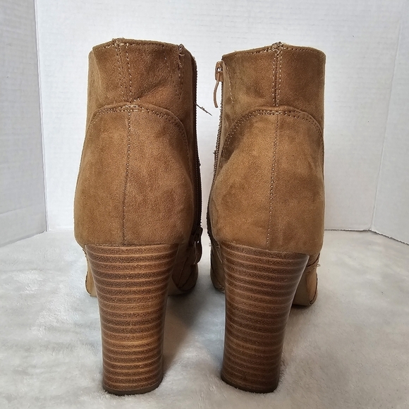 Torrid Cognac Cut-Out Perforated Peep Toe Heeled Booties - Picture 3 of 10